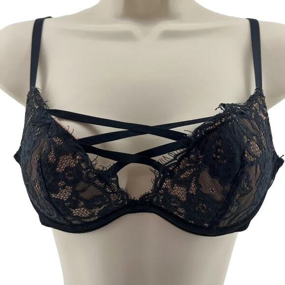 Adore Me Other - Adore Me Black and Tan Lace Strappy Bra Womens 34A